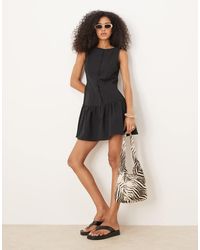 ASOS - Vestito Corto Con Vita Scesa, Scollo A Barchetta E Bottoni - Lyst