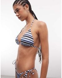Monki - Mix And Match Tie Up Triangle Bikini Top - Lyst