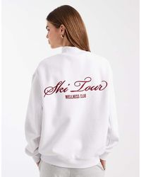 Cotton On - Felpa Soffice Accollata Bianca Con Grafica Ski Tour - Lyst