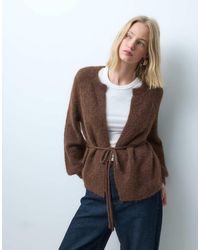 Vero Moda - Tie Waist Fluffy Knit Cardigan - Lyst