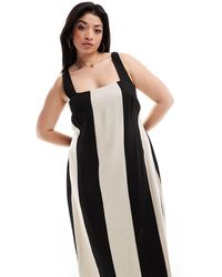 ASOS - Asos design curve - robe d'été longue à encolure carrée avec lien noué dans le dos - noir et blanc rayé - Lyst