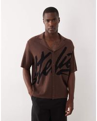 ASOS - Oversized Gebreid Overhemd Met Reverskraag, Knopen En Grafische Print - Lyst