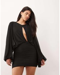 ASOS - Mesh Mini Dress With Blouson Sleeve And Cut Out - Lyst