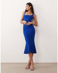 Vesper - Bengaline Sleeveless Square Neck Fishtail Midi Dress - Lyst