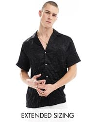ASOS - Short Sleeve Relaxed Deep Revere Collar Satin Shirt - Lyst
