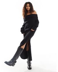 Weekday - Malena Bardot Knitted Maxi Dress With Side Split - Lyst