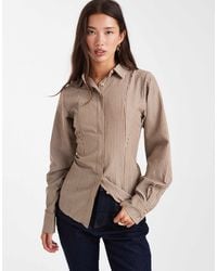 Daisy Street - Fitted Sinched Button Down Shirt With Tie Detail - Lyst