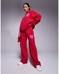Kaiia - Contrast Heart Logo Wide Leg Deep Waistband jogger Co-ord - Lyst
