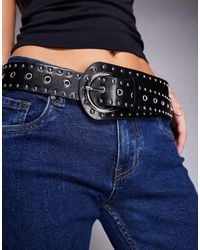 Kaiia - Exclusive Faux Leather Eyelet & Stud Detail Chunky Belt - Lyst