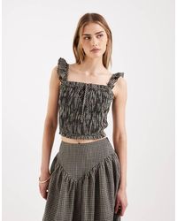 Daisy Street - Gesmokte Camitop Met Ruches Aan De Bandjes En Gingham Ruit - Lyst