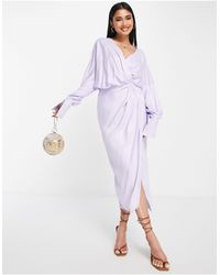ASOS - Satin Drape Midi Dress With Wrap Bodice And Skirt - Lyst