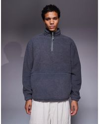 ASOS - Relaxed Funnel Neck Zip Through Borg Sweatshirt - Lyst