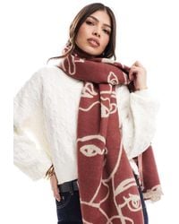 ASOS - Geweven Jacquard Sjaal Met Abstract Gezicht - Lyst
