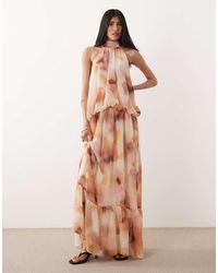 Mango - Halterneck Tiered Maxi Dress - Lyst