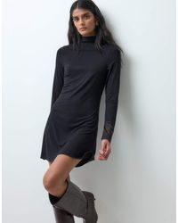 Miss Selfridge - Mini Dress With High Neck And Lace Trim - Lyst
