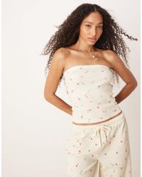 ASOS - – trägerloses longline-oberteil mit waffelstruktur und kleinem zitronenmuster, kombiteil - Lyst
