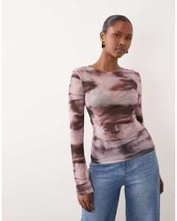 ASOS - Sheer Mesh Flare Long Sleeve Top - Lyst