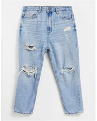 Pull&Bear Relaxed Ripped Jeans - Blue
