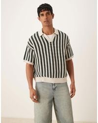 ASOS - Oversized Knitted Notch Neck Polo With Textured Stripe - Lyst