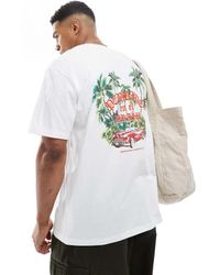 Jack & Jones - T-Shirt Oversize Bianca Con Stampa Di Giungla Sul Retro - Lyst