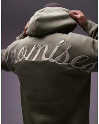 TOPMAN - Sudadera Extragrande Con Capucha Y Bordado "Promises" En El Pecho Y La Espalda De -Verde - Lyst