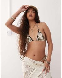 Lioness - Gisele Bow Detail Contrast Trim Halterneck Bikini Top - Lyst