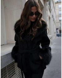 NA-KD - Wool Blend Faux Fur Detail Short Coat - Lyst