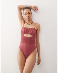 Reclaimed (vintage) - Swimsuit With Shirred Waist And Cut Out Detail - Lyst