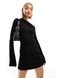 Weekday - Erin Long Sleeve Asymmetric Shoulder Mini Dress With Ruched Sides - Lyst