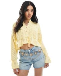 Miss Selfridge - Knit Tie Waist Frill Cardigan - Lyst
