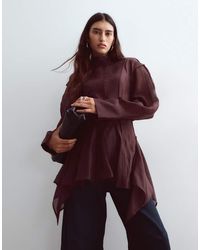 ARRANGE - Dome Sleeve Seam Detail Organza Top With Button Down Back - Lyst