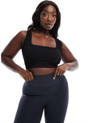 ASOS 4505 - Curve Icon Mid Impact Seamless Rib Sports Bra With Square Neck - Lyst