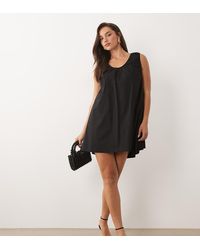 Fashionkilla - Exclusive Cotton Rich Poplin Scoop Ruched Neck Detail Trapeze Mini Dress - Lyst