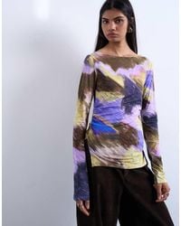 TOPSHOP - Abstract Print Long Sleeve Top - Lyst