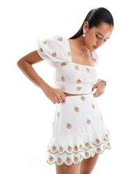 New Look - Co-ord Strawberry Embroidered Mini Skirt - Lyst