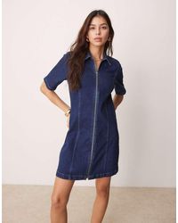 Abercrombie & Fitch - Denim Mini-Skaterjurk Met Rits En A-Lijn - Lyst