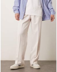 ASOS - Pantalones De Vestir Blancos De Pernera Ancha Con Pinzas Y Trabillas Dobles Para Cinturón De - Lyst