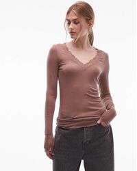 & Other Stories - Long Sleeve Deep V-neck Lace Trim Top - Lyst