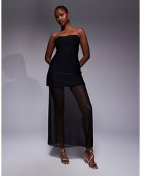 Kaiia - Exclusive Structured Bandeau Contrast Skirt Sheer Hem Maxi Dress - Lyst