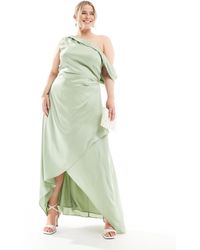Tfnc Plus - Bridesmaid Satin Fallen Shoulder Maxi Dress With Wrap Skirt - Lyst