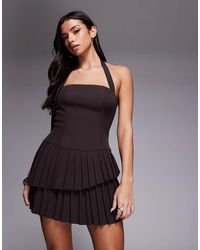 Kaiia - Exclusive Tailored Halter Neck Asymmetric Ruffle Tiered Mini Dress - Lyst