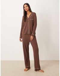 ASOS - Pigiama Morbidissimo Color Cioccolato Con Camicia A Maniche Lunghe E Pantaloni - Lyst