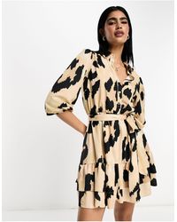 River Island - Leopard Print Wrap Mini Shirt Dress - Lyst