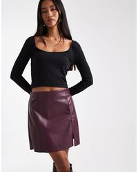 Vero Moda - Minirok Van Imitatieleer Met Inkeping Aan De Voorkant - Lyst