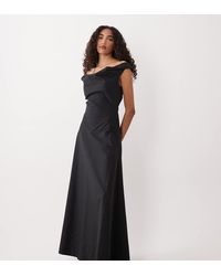 ASOS - Asos Design Tall Heavy Poplin Maxi Dress With Draped Neckline - Lyst