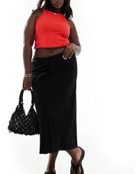 ASOS - Falda Midi Negra De Corte Al Bies Con Lazada En La Cintura De Tejido Efecto Lino De Asos Design Curve - Lyst