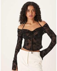 ASOS - Gesmokte Doorschijnende Top Van Mesh Met Lange Mouwen En Bloemenprint - Lyst