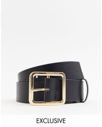 Glamorous Exclusive Waist And Hip Jeans Belt With Gold Square Buckle - Black