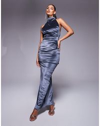 ASOS - Robe longue dos nu en velours avec buste torsadé et encolure nouée derrière la nuque - anthracite - Lyst