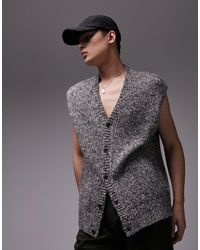 TOPMAN - Oversized Knitted Button Through Vest - Lyst